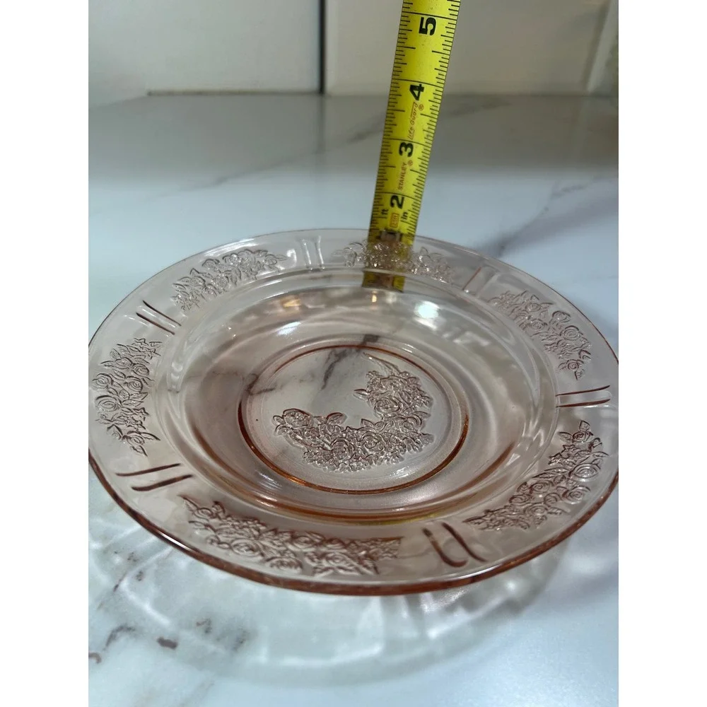 Vintage Pink Depression‎ Glass Bowl Rosemary Dutch Rose Pattern Floral 7.5 Inch
